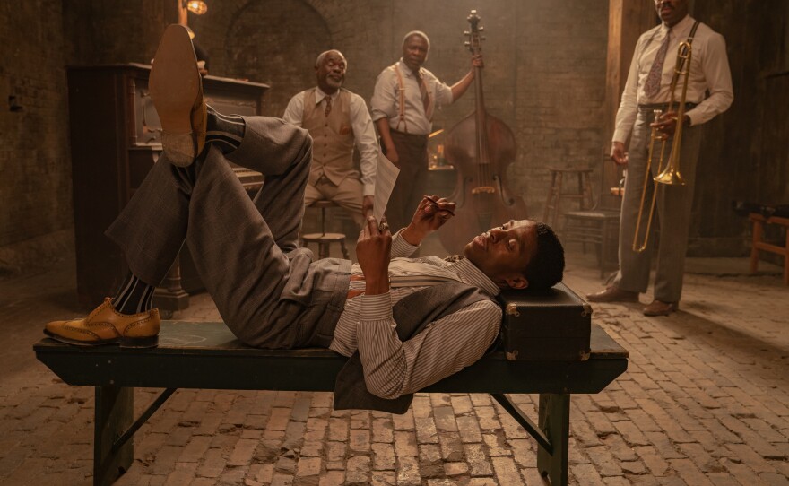 Not your average jug band: Chadwick Boseman, in his final performance, with Glynn Turman, Michael Potts, and Colman Domingo.