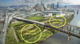 This rendering shows the new placement for Hilltop Basic Resources and space for Bengals tailgating and, in the off-season, greenspace.