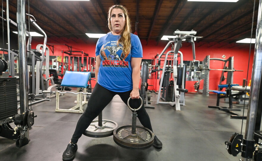 Teresa Troiani demonstrates her stance to lift the Dinnie Stones at Rocky Boxing Club in Berwick.