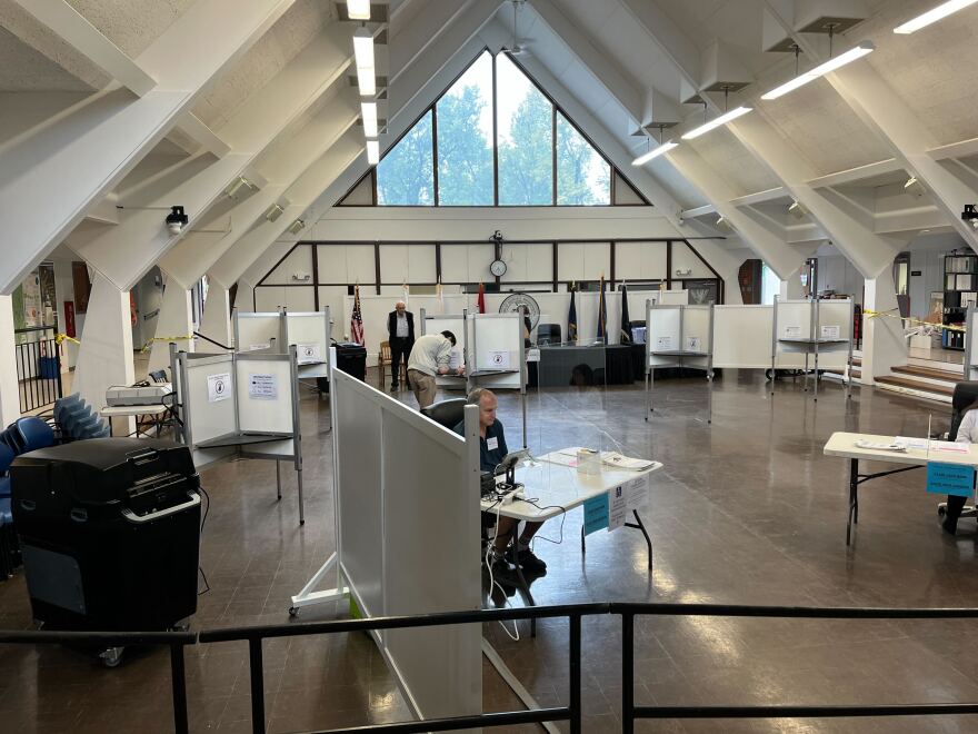 The polling place at Town Hall in Deerfield, Massachusetts, for the state primary on September 6, 2022.