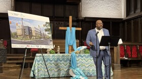 David Bacon, chief executive officer of the Mapleton-Fall Creek Development Corporation, at the groundbreaking for a new affordable apartment building on Tuesday, July 29, 2025.