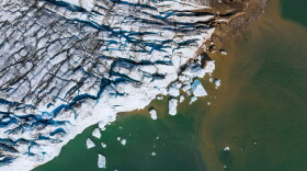 An aerial photo taken on Aug. 17, 2019 shows a view of the Apusiajik glacier on the southeastern shore of Greenland. (Jonathan Nackstrand/AFP via Getty Images)