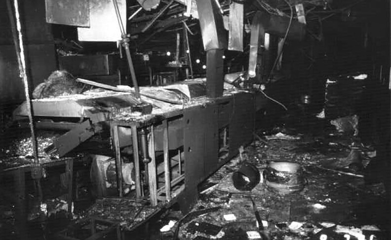 A view of the cooker around which the 1991 Imperial Foods chicken processing plant fire was centered. Taken from this report by the United States Fire Administration.
