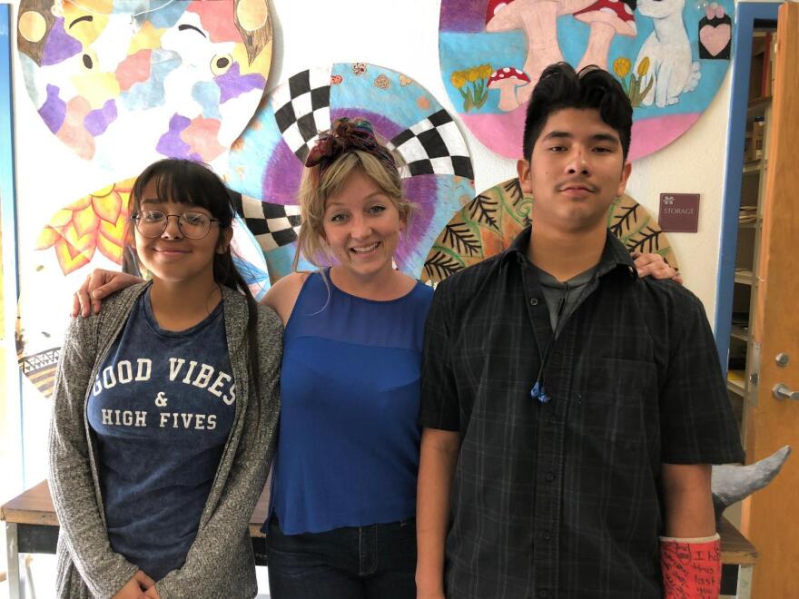 art teacher Megan Vanbuskirk  with students