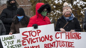 FILE, 2021.Residents and housing advocates protests ongoing evictions in Hartford's north end.