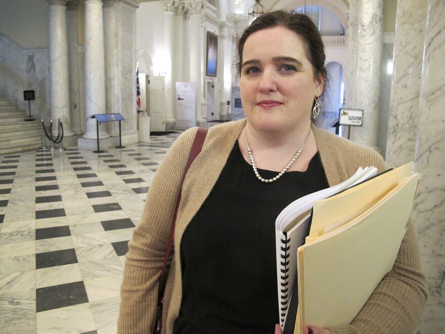 Del. Ariana Kelly stands outside the Maryland House of Delegates in Annapolis, Md. She introduced a new state law to require that consent be taught in sex ed classes.