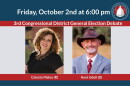 Friday, October 2nd at 6:00 p.m. 3rd Congressional District General Election Debate. Celeste Maloy (R). Kent Udell (D).