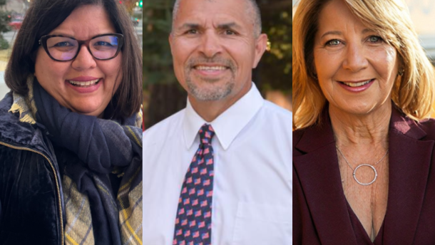 From left, Merced County Superintendent of Schools candidates Ana Boyenga, Richard Lopez and Paula Heupel.