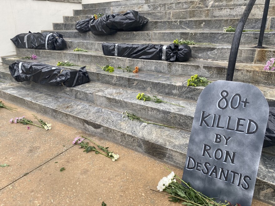 A mock-graveyard on the Historic Capitol grounds created by the Florida Prisoner Solidarity.