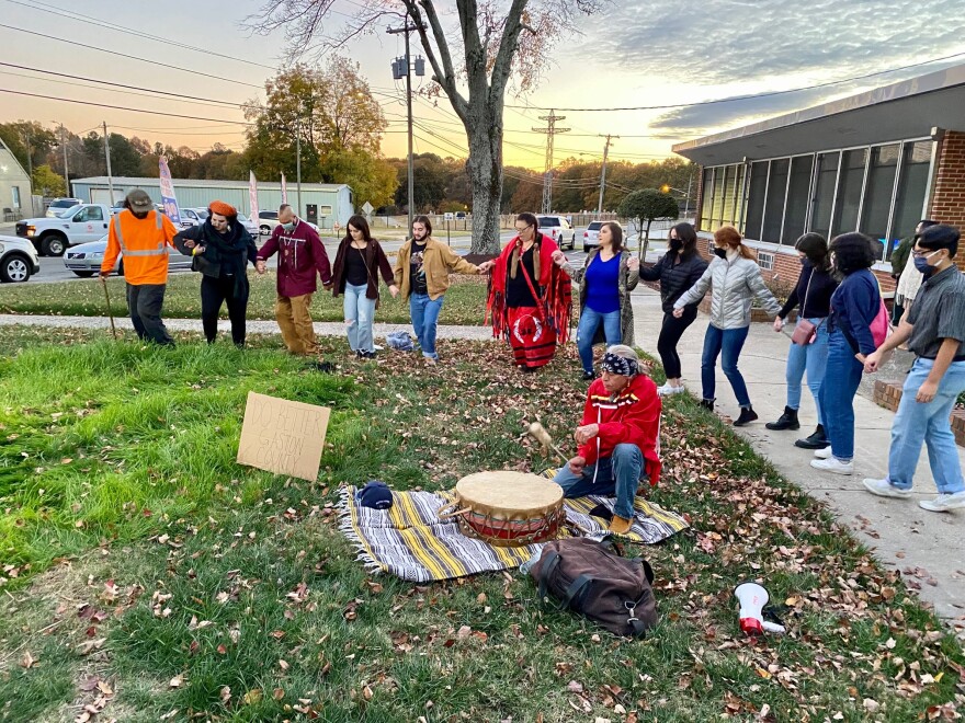  Monday's protest ended with dancing and drumming outside the Gaston County Schools headquarters.