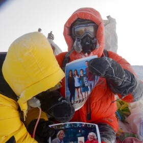 Eric Gran (right) and Ang Dawa Sherpa (left on the summit of Mt. Everest