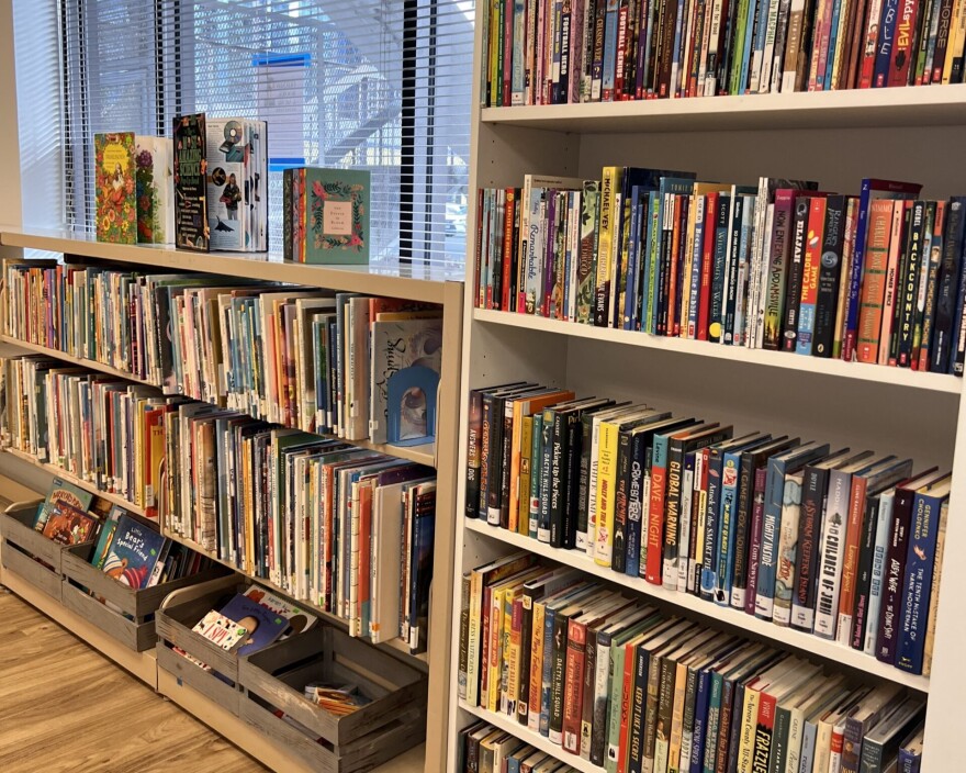 Bookshelves line the walls of the new Friends’ Books & Music store by Friends of the Library of Hawai‘i in Kakaʻako on Oʻahu.