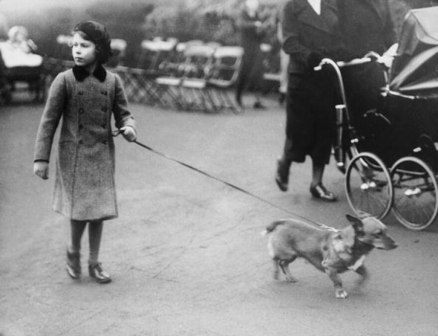 Princess Elizabeth exercising one of her Corgi dogs in London's Hyde Park. (Photo by London Express/Getty Images)