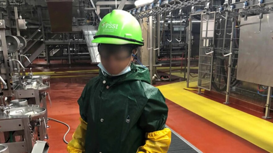The Department of Labor released this photo of an unidentified child who was allegedly employed by Packing Sanitation Services at a U.S. meat processing plant. Photo: Department of Labor
