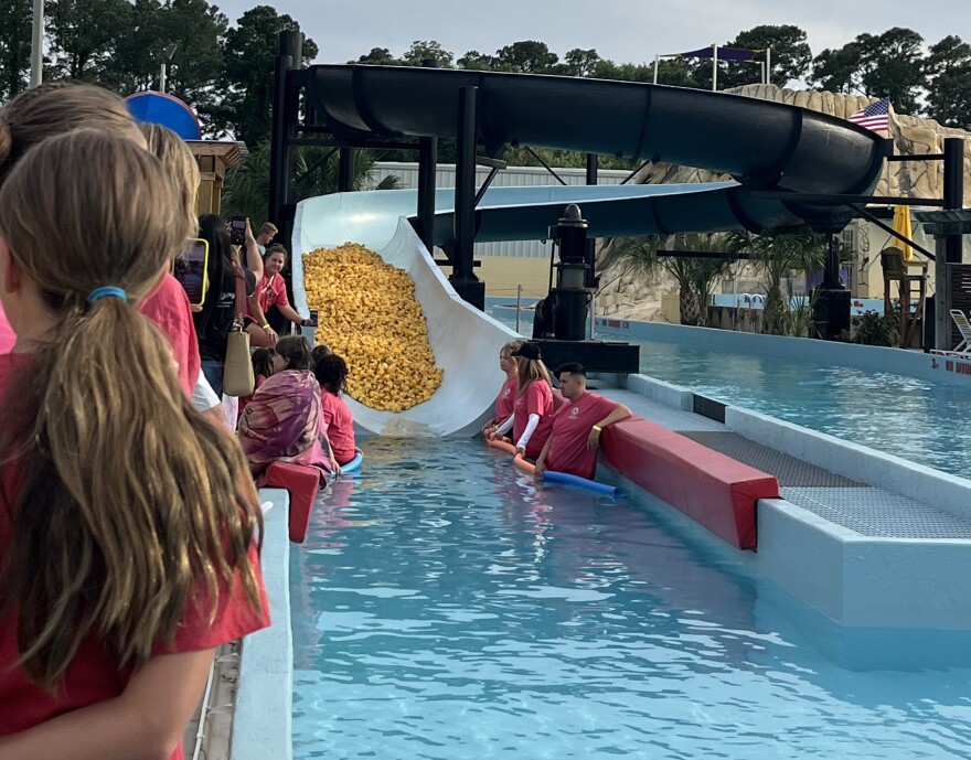  Over 20,000 rubber ducks wait to be sent off along the lazy river.