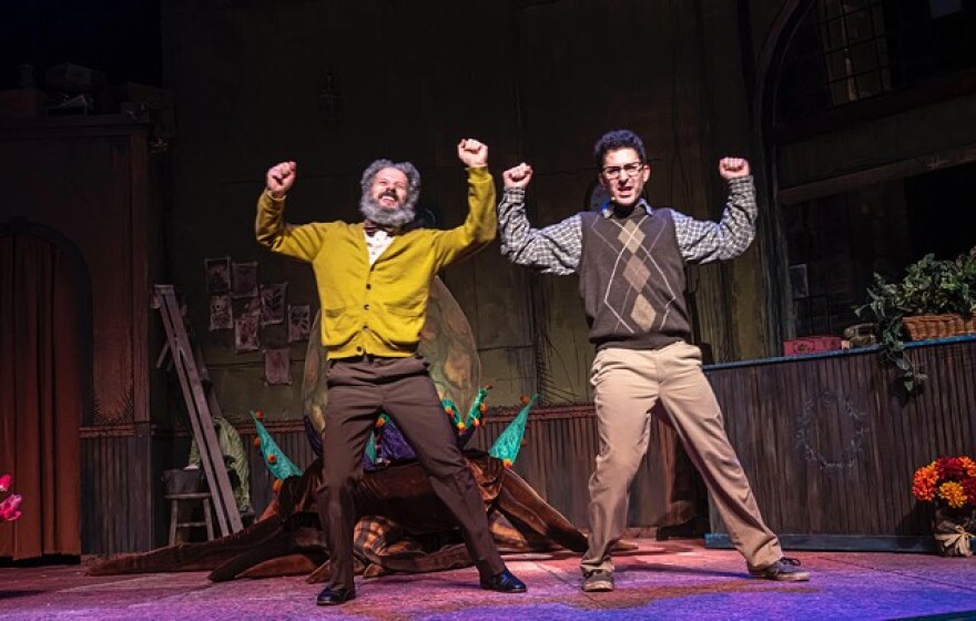 JCC CenterStage Artistic Director Ralph Meranto, left, plays Mr. Mushnik alongside Marc Cataldi's Seymour Krelborn in "Little Shop of Horrors."