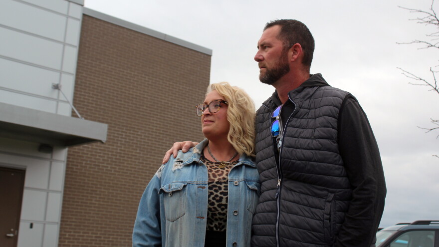 David and Carrie Denton stand outside the Medical Behavioral Hospital of Indianapolis on Monday, Nov. 4, 2024. The Dentons allege David did not receive appropriate care for both his mental and physical needs.