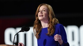 Michigan State Sen. Mallory McMorrow speaks at the Democratic National Convention, August 19, 2024, in Chicago. 