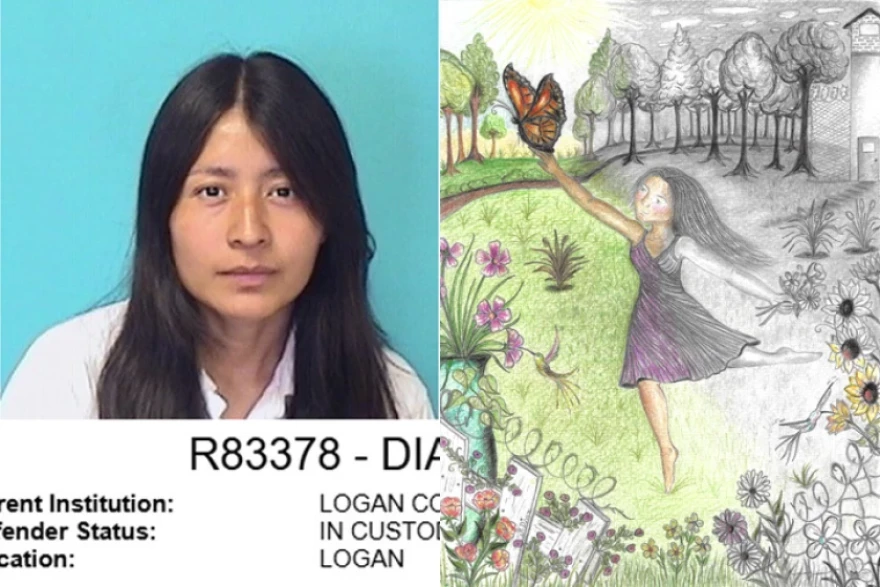 Yesenia Diaz (left), incarcerated at Logan Correctional Center in downstate Illinois, created the artwork shown that was given to Pope Leo XIV by Gov. JB Pritzker and First Lady MK Pritzker during their visit to the Vatican Nov. 19.