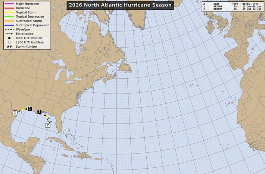 Tropical cyclone tracks in 2026.