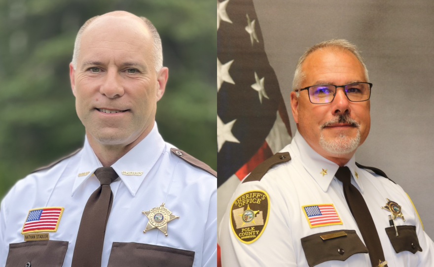 Lake County Sheriff Nathan Stadler, left, and Polk County Sheriff Jim Tadman, right, announce their plans to retire at the end of their terms in 2026.
