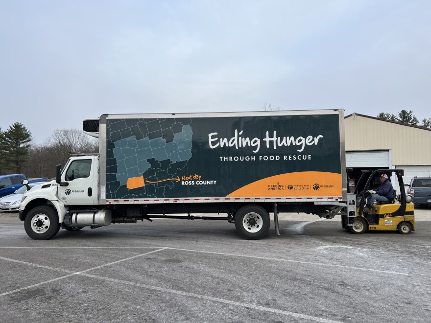 A large truck leaves Brookside Church in Chillicothe eight times a week to collect food from supermarkets.