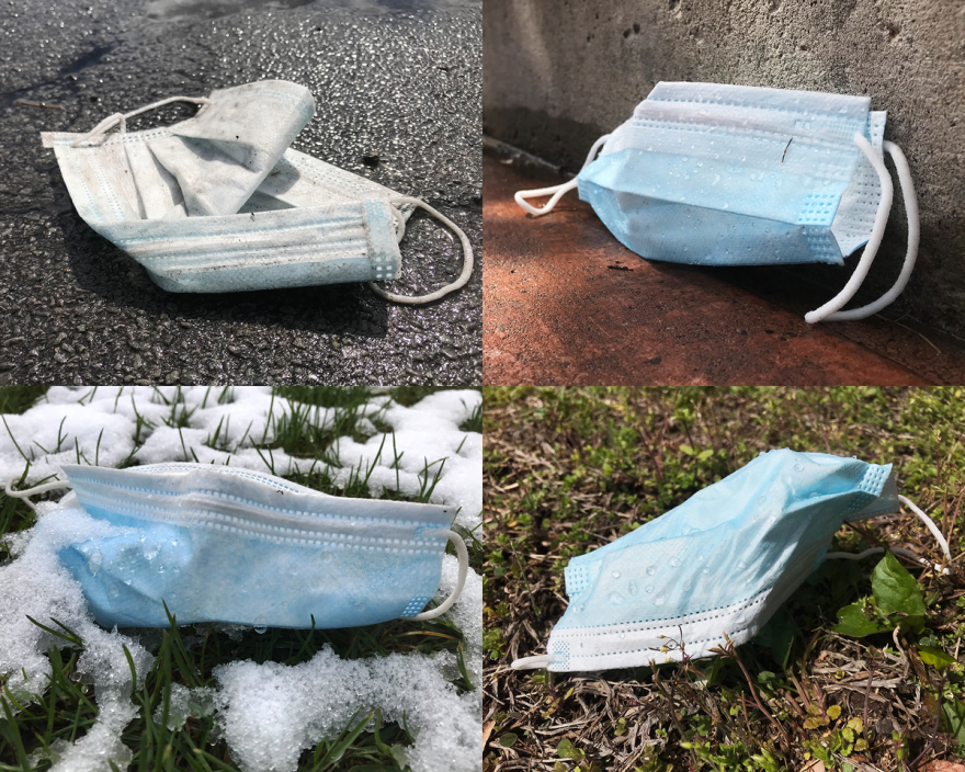 Masks discarded in shopping plaza parking lots in Victor. CREDIT MAX SCHULTE/WXXI NEWS