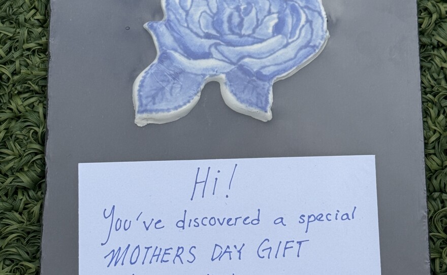 Mothers' Day broches being hidden