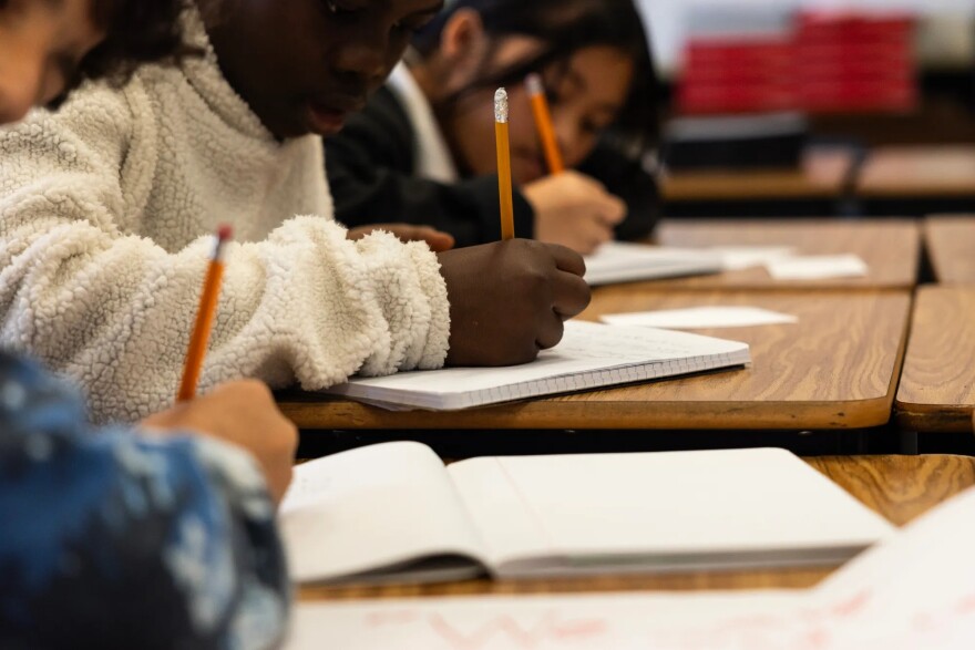 Seventh graders work on an assignment during class in Fort Worth ISD’s William James Middle School on Aug. 28, 2025.