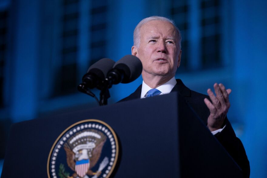 President Biden delivers a speech about the Russian war in Ukraine. He is visiting Poland, which has received many Ukrainian refugees.