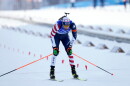 FILE - United States' Leif Nordgren crosses the finish line during the men's 4x7.5-kilometer relay at the 2022 Winter Olympics, Tuesday, Feb. 15, 2022, in Zhangjiakou, China.