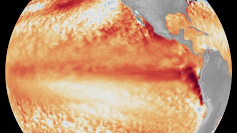 Satellite image of early June 2026 above normal Tropical Pacific sea surface temperatures. NOAA Satellites )