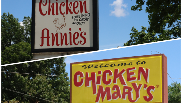 Chicken Annie's and Chicken Mary's are less than a mile away from each other on the same street outside Pittsburg, Kansas.