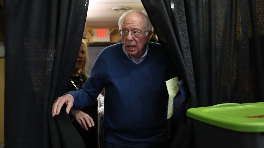 Sen. Bernie Sanders stops by the Coffee Coffee roasters shop in Salem, N.H., on Monday.