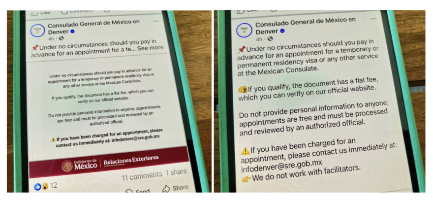 In response to instances of third parties selling appointments at the Mexican consulate in Denver, the consulate on June 5 shared a Facebook post reminding people that its appointments for residency visas and other services are free and should be booked directly with the consulate. Although selling real appointments is not illegal, Glenwood Springs immigration attorney Jennifer Smith described it as "problematic since it prevents people from doing the process on their own."