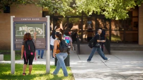 Students head to class on the second day of the semester at San Jacinto College's North Campus in Houston in this 2014 file photo.