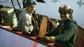 Vito Comporato, right, and another worker during the construction of the Gateway Arch.