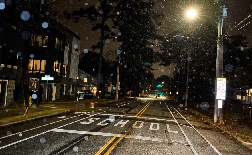Light snow fell in Raleigh during the evening of Dec. 8, 2025.