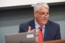Andy Zay, then the chair of the Indiana Utility Regulatory Commission, leads a daylong utility affordability hearing on March 24, 2026, at the IURC’s downtown Indianapolis headquarters.