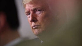 President Trump listens to Vice President Mike Pence speak during an unscheduled briefing after a Coronavirus Task Force meeting at the White House on April 5, 2020, in Washington, DC. (Photo by Eric Baradat/AFP/Getty Images)