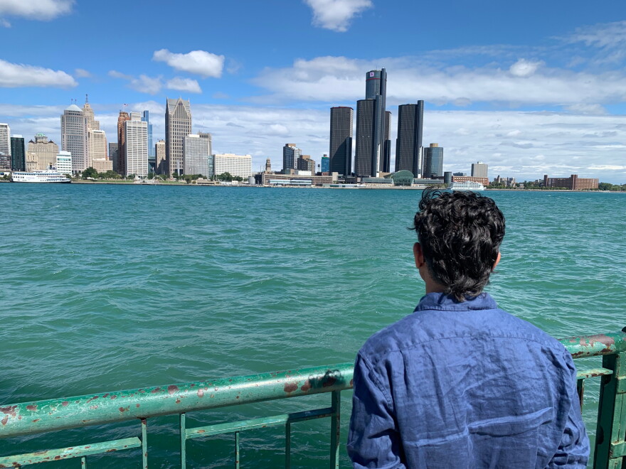 City Councillor Renaldo Agostino looks at the Detroit skyline across the Detroit River Monday, Aug. 24, 2026, in Windsor, Ontario