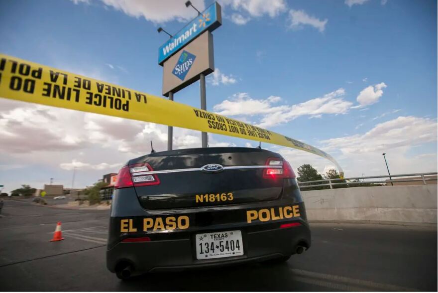  A police unit at the back entrance to the El Paso Walmart where a gunman opened fire on back-to-school shoppers on Aug. 3, 2019, killing 23.