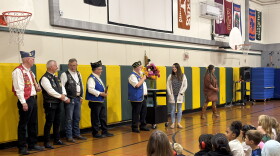 Mary Riggs accepts her award at a Twin Oaks Elementary School assembly, Sept. 30, 2026.