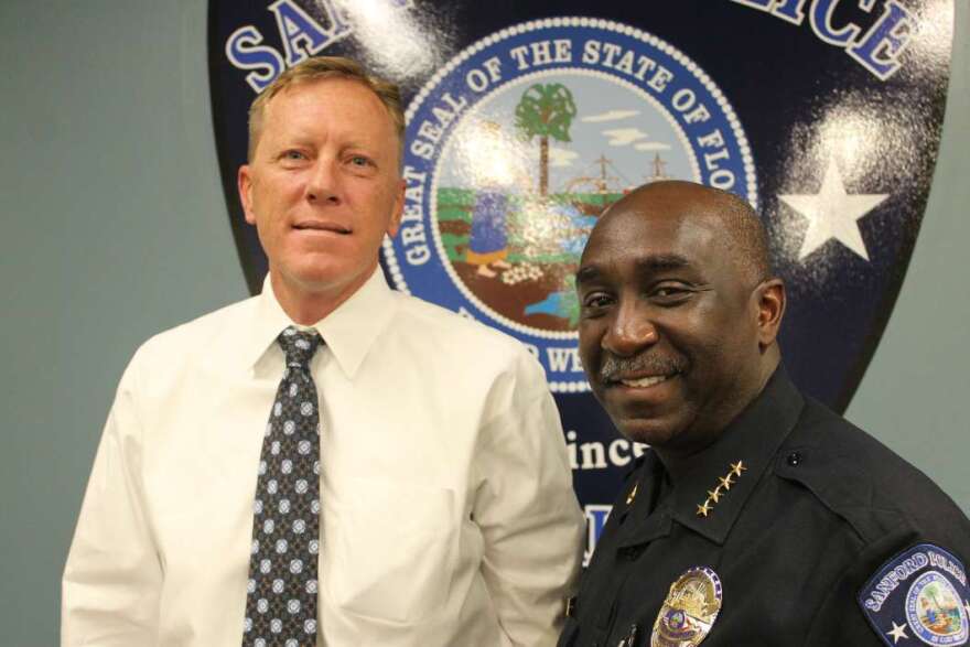 Sanford Mayor Jeff Triplett (l) and Police Chief Cecil Smith. Photo: Matthew Peddie, WMFE
