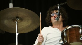 Eagles drummer and singer Don Henley takes it to the limit during a 1975 concert.