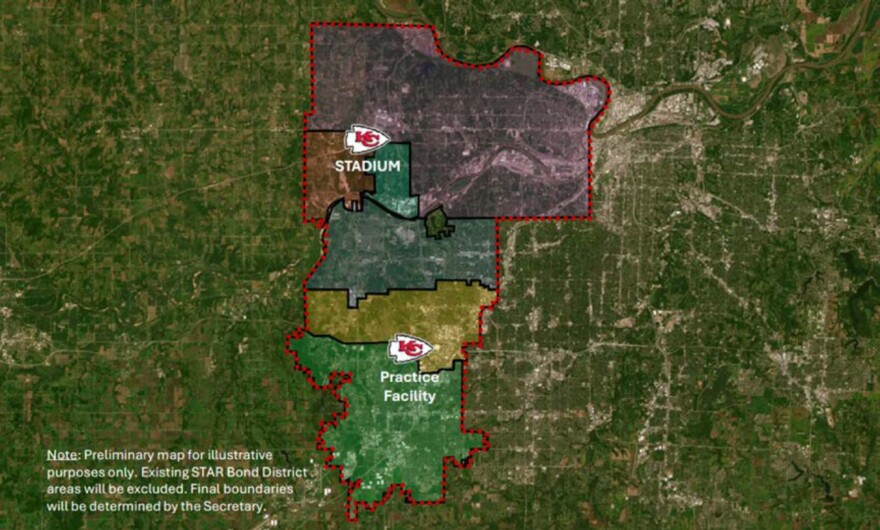 A map showing an early proposal of where sales tax could be collected in Wyandotte and Johnson counties.
