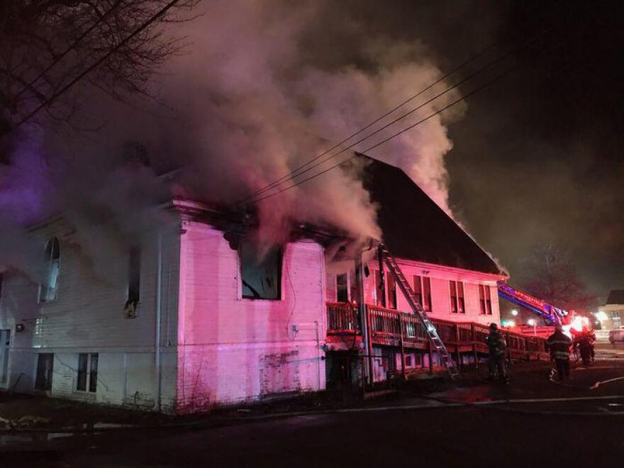 The Martin Luther King Jr. Community Presbyterian Church on fire in Springfield, Massachusetts, on December 28, 2020.