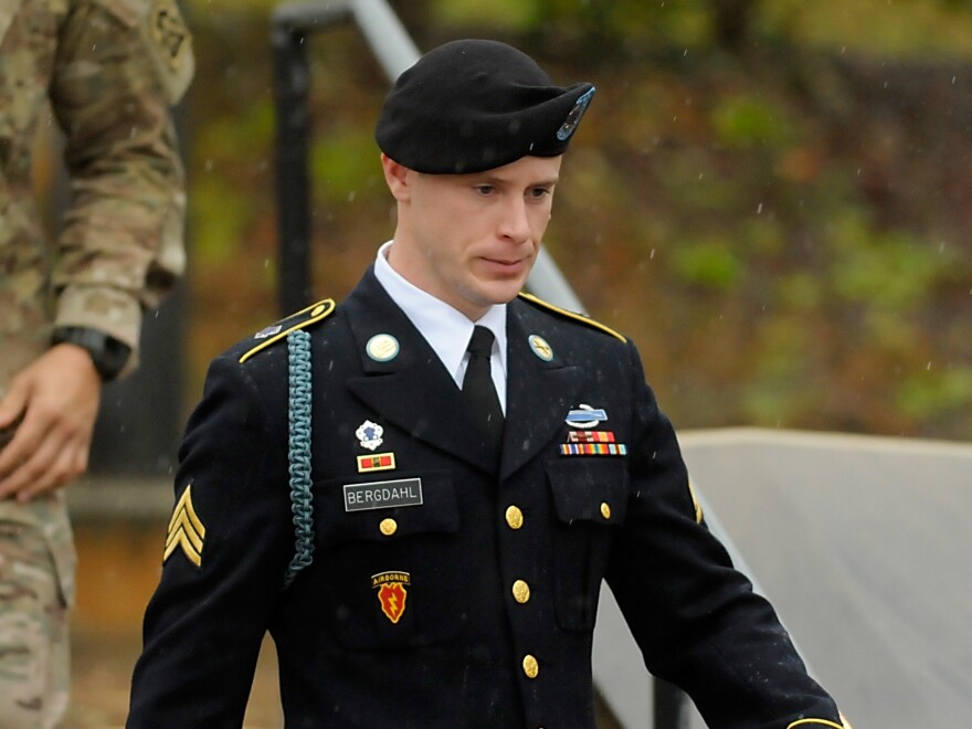 Army Sgt. Bowe Bergdahl leaves a military courthouse Tuesday in Fort Bragg, N.C. Bergdahl was arraigned on charges of desertion and endangering troops stemming from his decision to leave his outpost in Afghanistan in 2009.