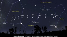 Star chart showing the progression of Comet Lemmon