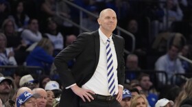 Kentucky head coach Mark Pope reacts during the second half of an NCAA college basketball game against Ohio State in the CBS Sports Classic, Saturday, Dec. 21, 2024, in New York. (AP Photo/Frank Franklin II)